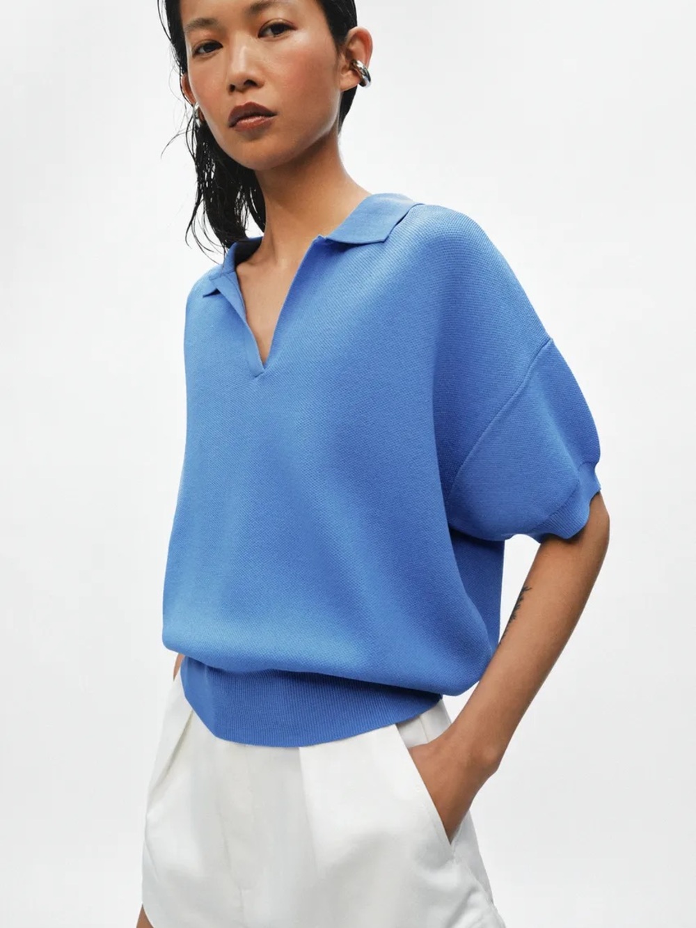 NWT Zara Short Sleeve Electric Blue Polo Knit Top